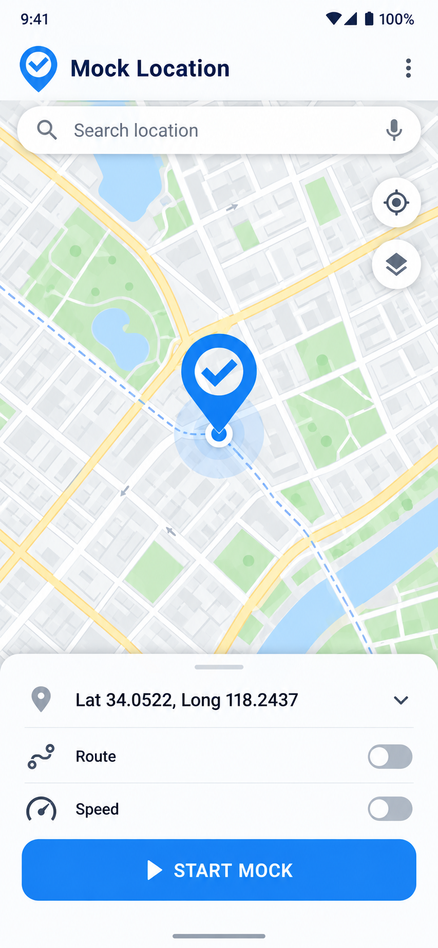 Mock Location 地图选点、路线与速度控制界面